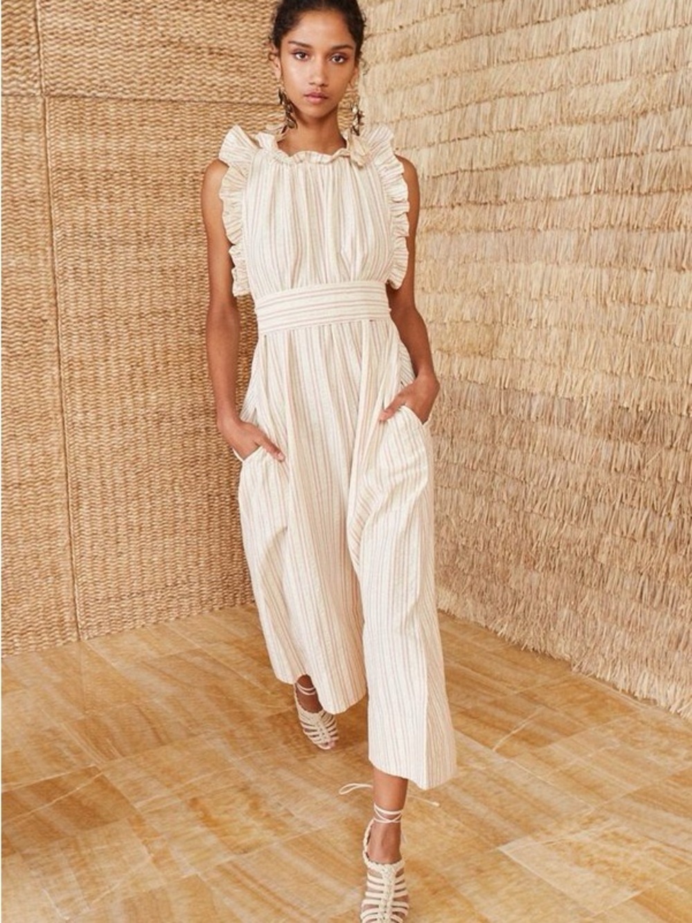 Ulla Johnson Simka Sleeveless Cream Striped Wide-Leg Jumpsuit